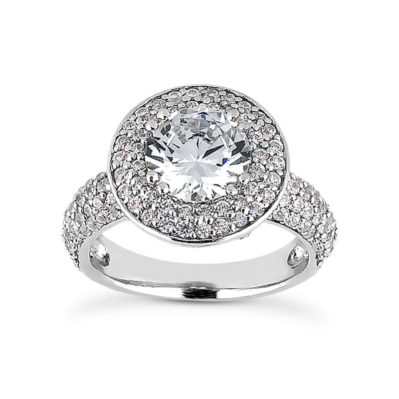Ladies 14KT White Gold Platinum Round Diamond Halo Engagement Ring ENR8765