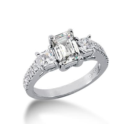 Ladies 14KT White Gold Platinum Three Stones Engagement Ring ENR3092