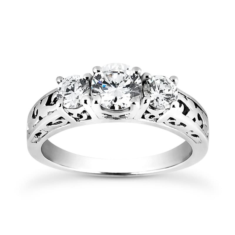 Ladies White Gold Platinum Round Diamond Three Stones Engagement Ring ENR8076