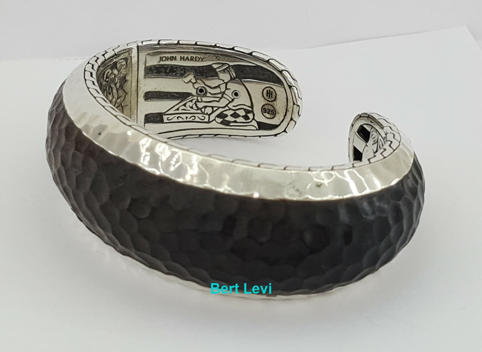 John Hardy Sterling Silver Rosewood Textured Cuff Bangle Bracelet 26.5 mm $1300