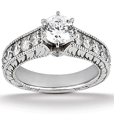 Ladies 14KT White Gold Platinum Antique Engagement Set ENS1050-A