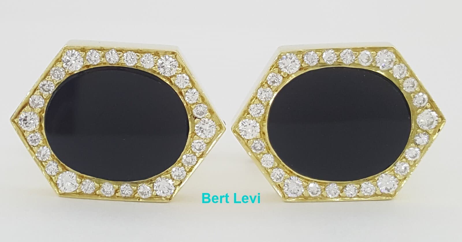 Oval Black Onyx Diamond 18k Yellow Gold Cufflinks 1 ct 27 Grams