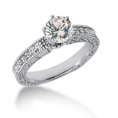 Ladies 14KT White Gold Platinum Fancy Engagement Set ENS395-A