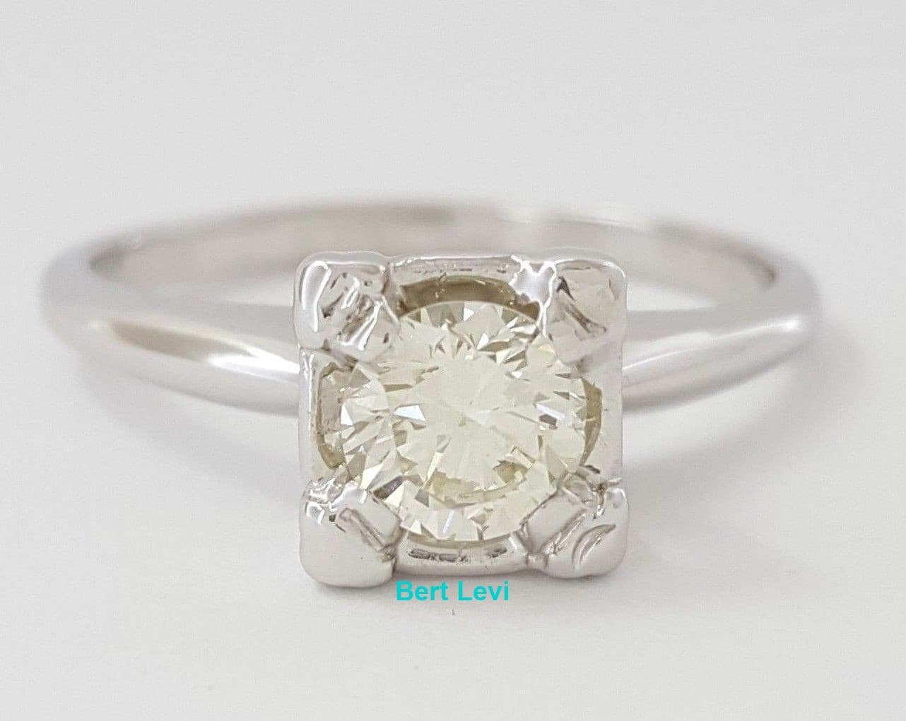 0.43 Antique Vintage 14K Transitional Cut Diamond Solitaire Engagement Ring