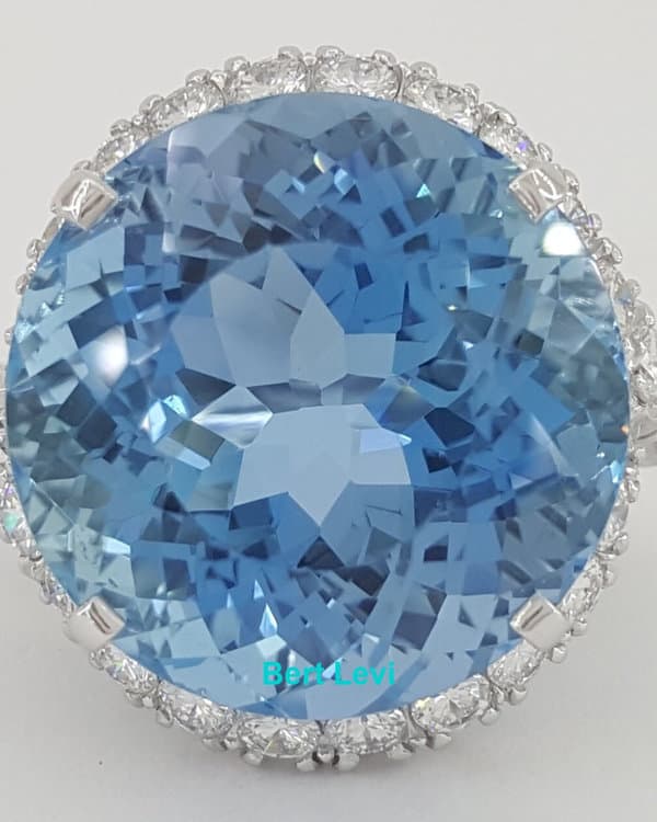 Raymond Yard Aquamarine & Diamond Halo Platinum Statement Cocktail Ring 29.4 ctw