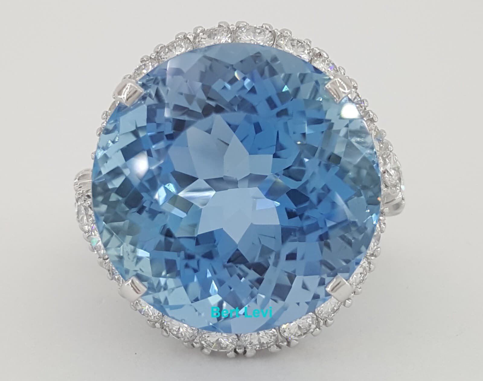 Raymond Yard Aquamarine & Diamond Halo Platinum Statement Cocktail Ring 29.4 ctw
