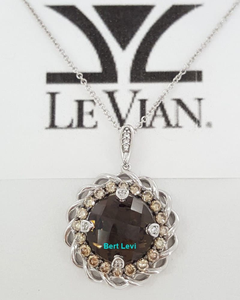 LeVian Smoky Quartz & Chocolate Diamond Pendant / Necklace 18" 14K Gold 4.77 ct
