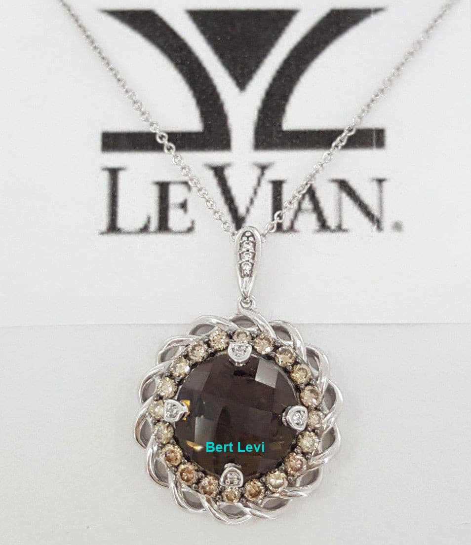 LeVian Smoky Quartz & Chocolate Diamond Pendant / Necklace 18" 14K Gold 4.77 ct