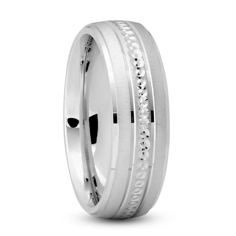Mens 14KT White Gold Platinum Traditional Wedding Band M525