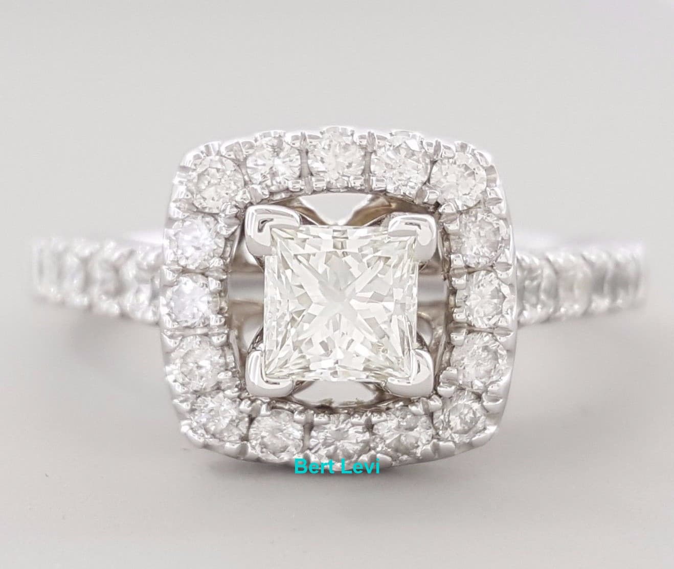 Princess Cut Diamond Halo Engagement Ring 1.10 ct 14K White Gold GIA I / VS1