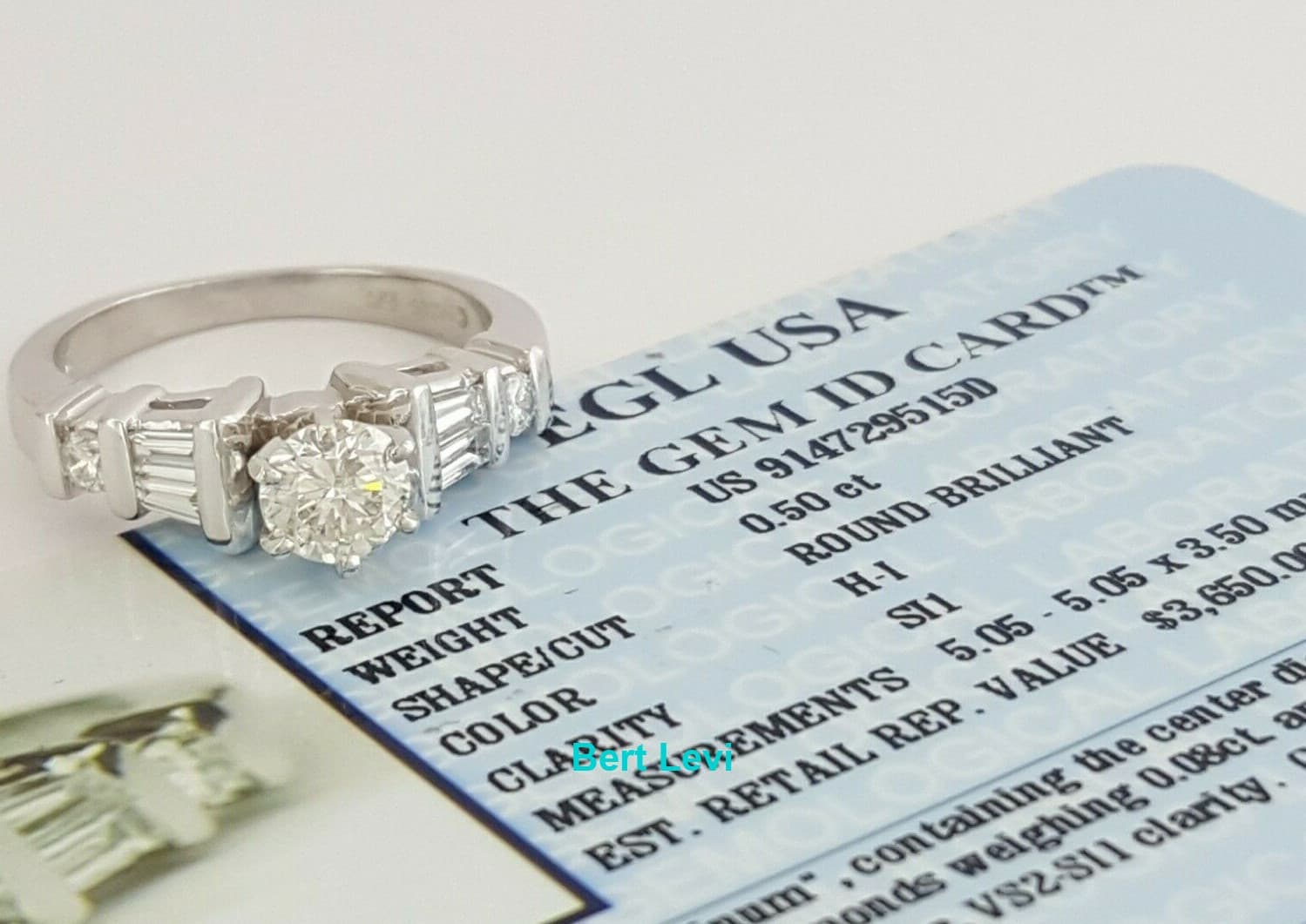Round Baguette Diamond Engagement Ring 0.88 ct Platinum EGL USA Rtl $3,650