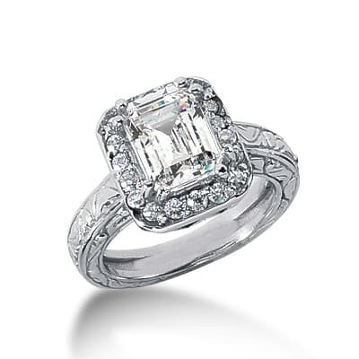 Ladies 14KT White Gold Platinum Emerald Cut Diamond Halo Engagement Ring ENR2951