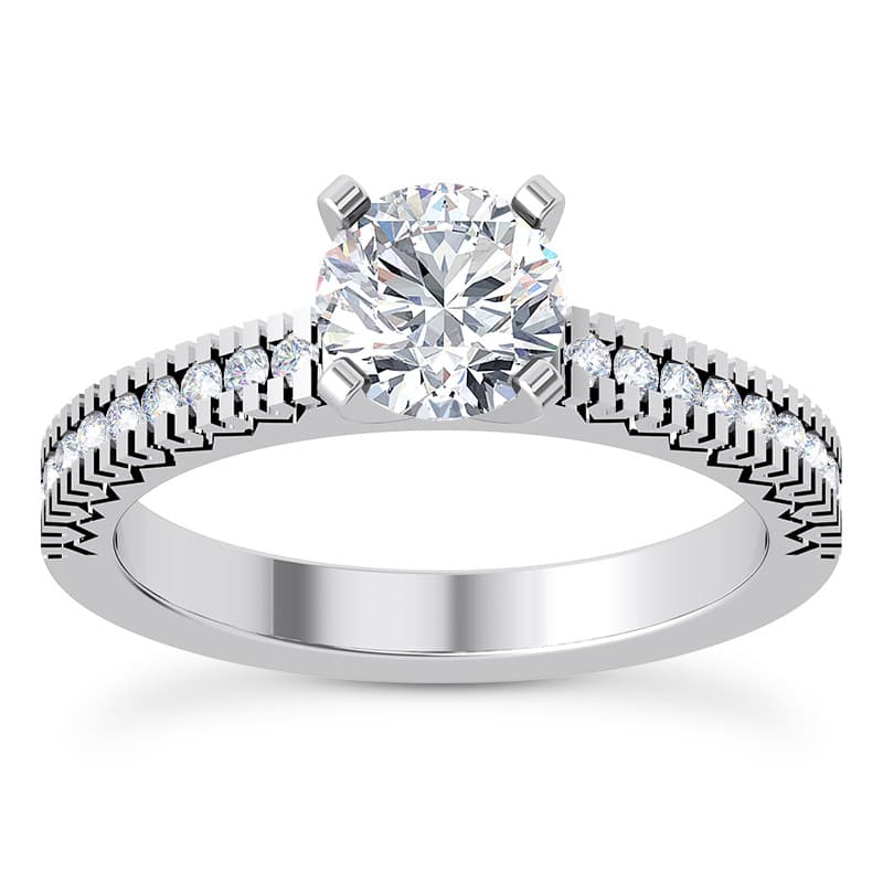 Ladies 14KT White Gold Platinum Round Diamond Tailored Engagement Set ENS1970-A