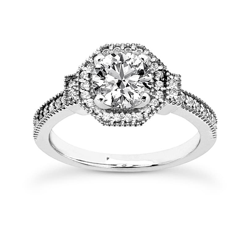 Ladies 14KT White Gold Platinum Round Diamond Tailored Engagement Set ENS3213-A