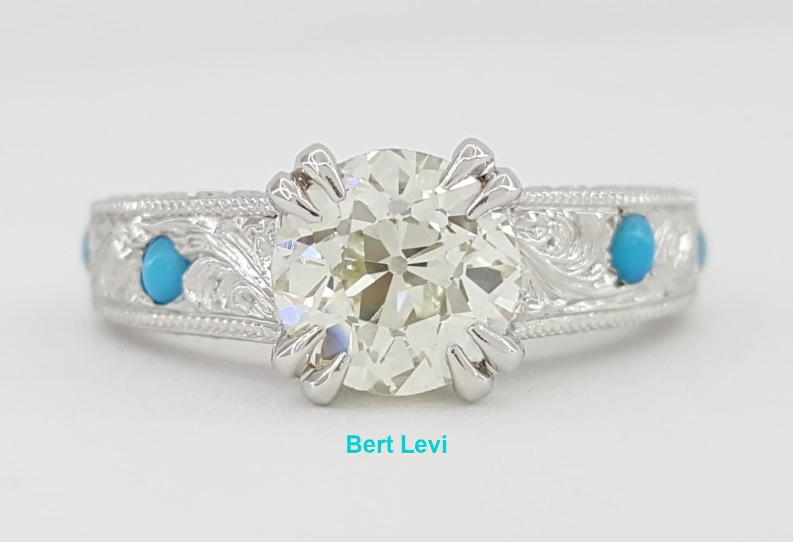 Vintage Old European Cut Hand Engraved 1.58 ct Platinum Engagement Ring