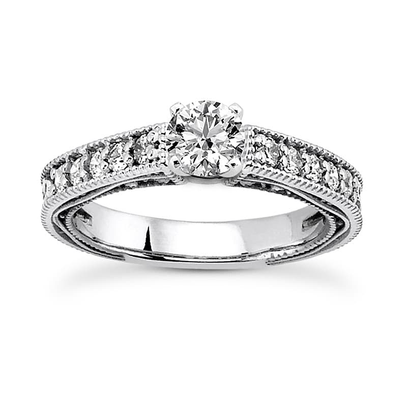 Ladies 14KT White Gold Platinum Round Diamond Tailored Engagement Set ENS3579-A