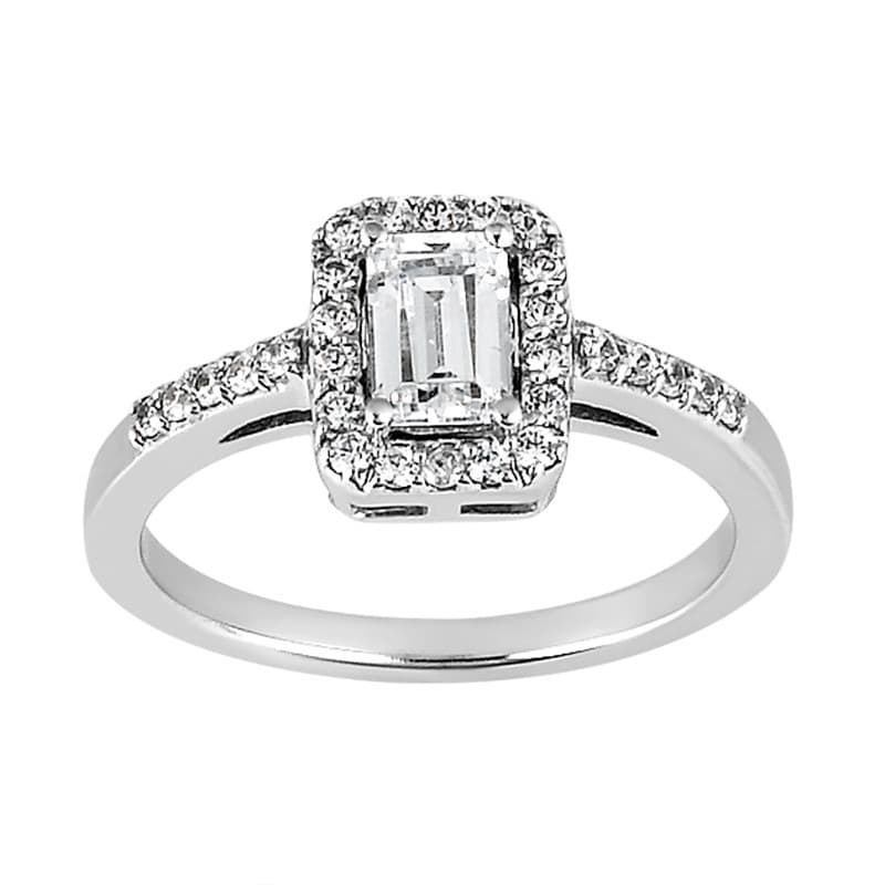 Ladies 14KT White Gold Platinum Emerald Cut Diamond Halo Engagement Ring ENR8806