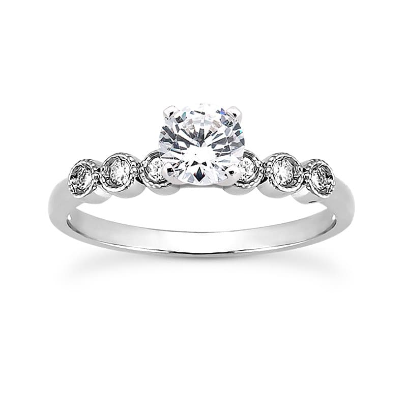Ladies 14KT White Gold Platinum Round Diamond Tailored Engagement Set ENS1856-A
