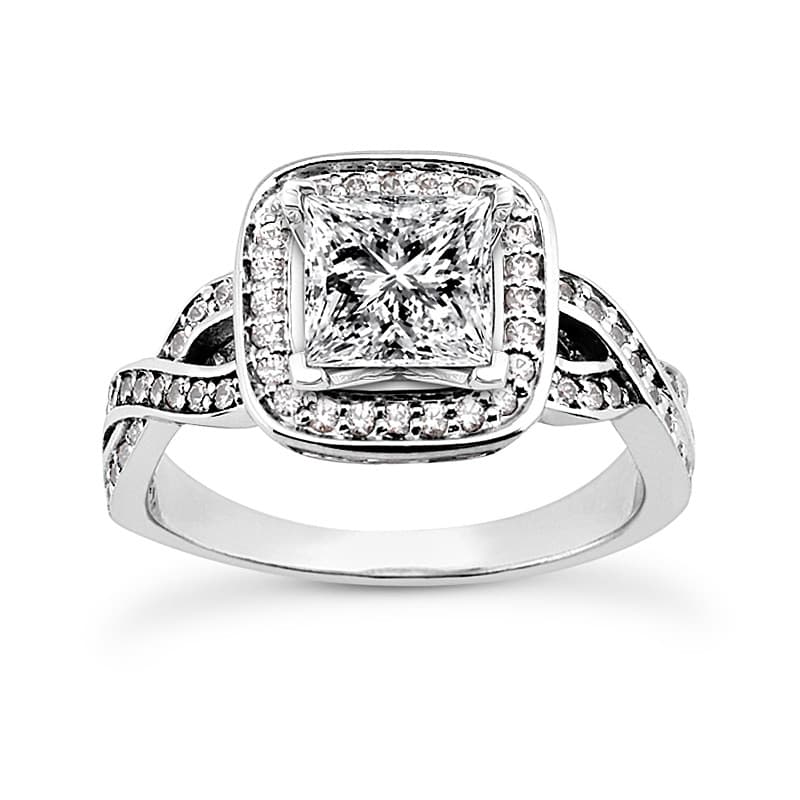 Ladies 14KT White Gold Platinum Round Diamond Tailored Engagement Set ENS3237-A