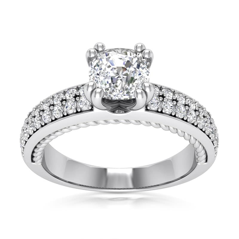 Ladies 14KT White Gold Platinum Engagement Rings ENR9435-5.5x5.5