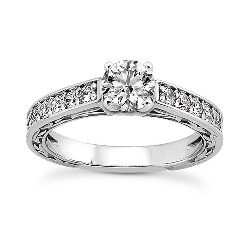 Ladies 14KT White Gold Platinum Round Diamond Tailored Engagement Set ENS3638-A