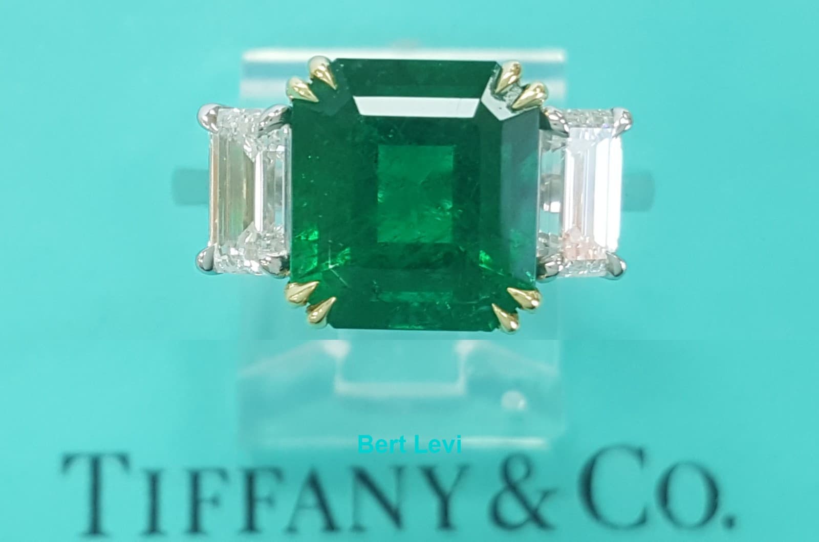 Vintage Tiffany & Co. Three 3 Stone Emerald Ring 5.71 ct Platinum & 18k 1980's