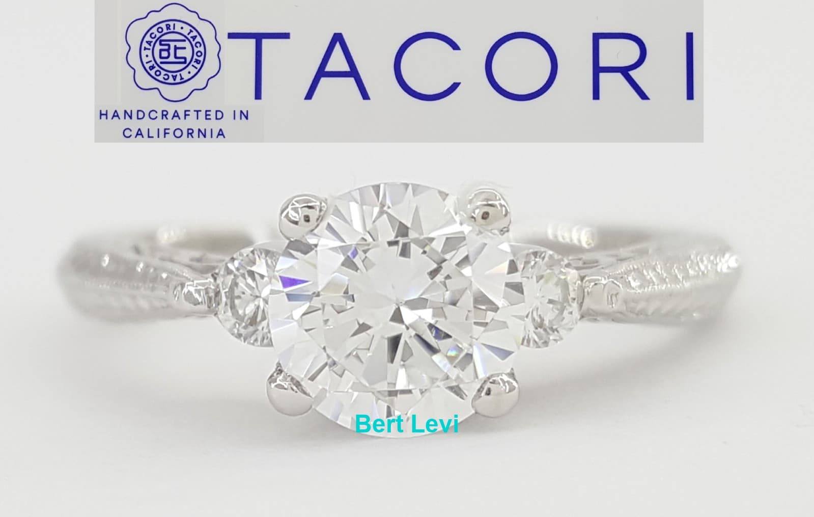 Tacori Round Semi-Mount Three Stone Engagement Ring 0.15 ct Platinum Rt $3,360