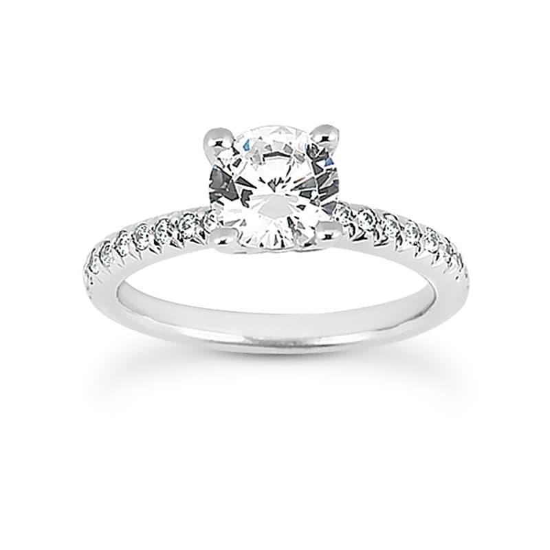 Ladies 14KT White Gold Platinum Round Diamond Tailored Engagement Set ENS1086-A