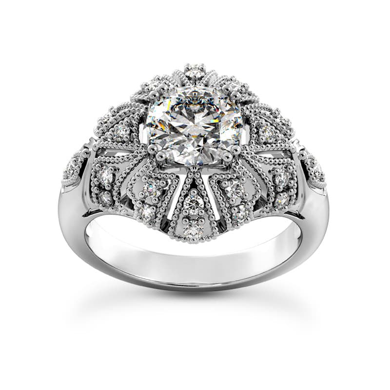 Ladies 14KT White Gold Platinum Fancy Engagement Ring ENR9570