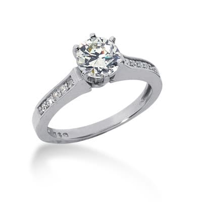 Ladies 14KT White Gold Platinum Round Diamond Tailored Engagement Set ENS224-A