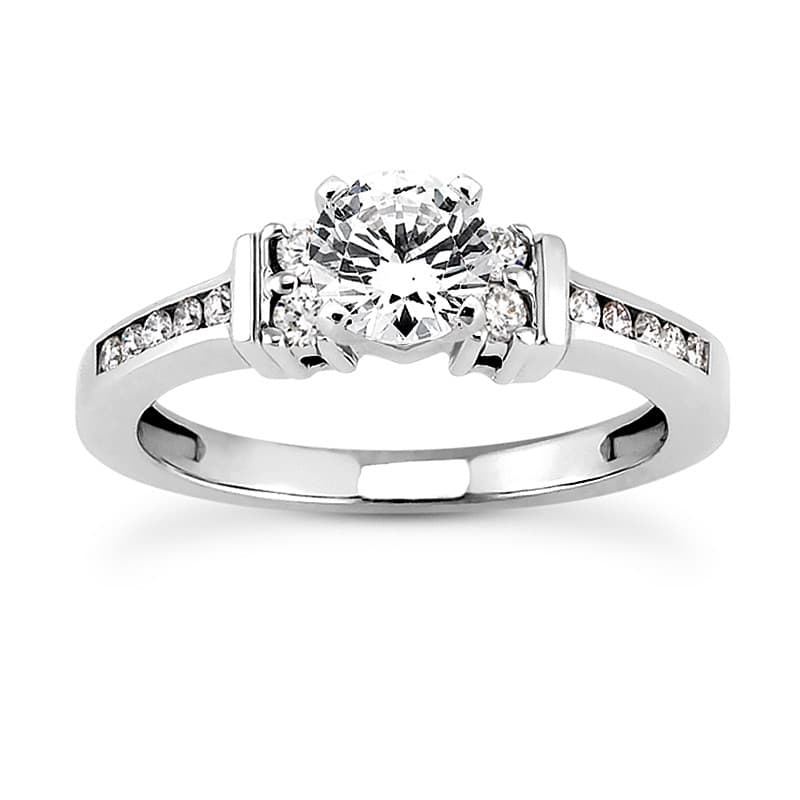 Ladies 14KT White Gold Platinum Round Diamond Tailored Engagement Set ENS3086-A