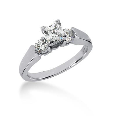 Ladies White Gold Platinum Round Diamond Three Stones Engagement Set ENS287-A