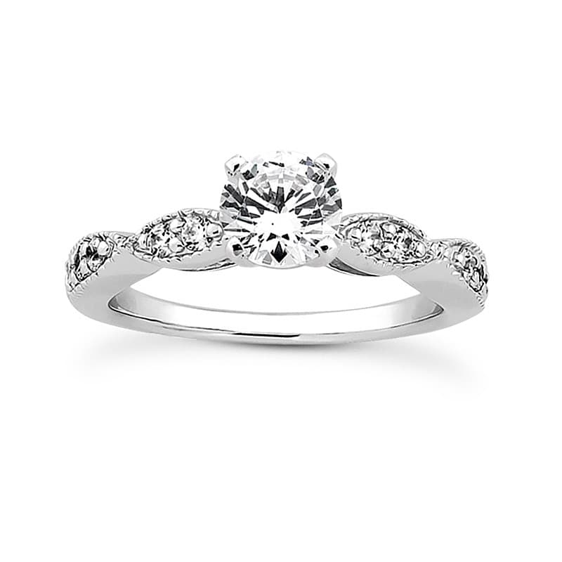 Ladies 14KT White Gold Platinum Round Diamond Tailored Engagement Set ENS3053-A