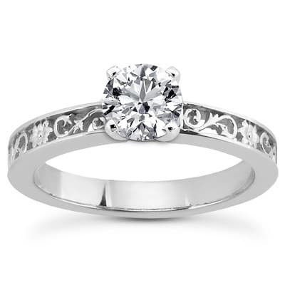 Ladies 14KT White Gold Platinum Tailored Engagement Set ENS3286-A