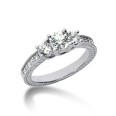 Ladies White Gold Platinum Round Diamond Three Stones Engagement Ring ENR731