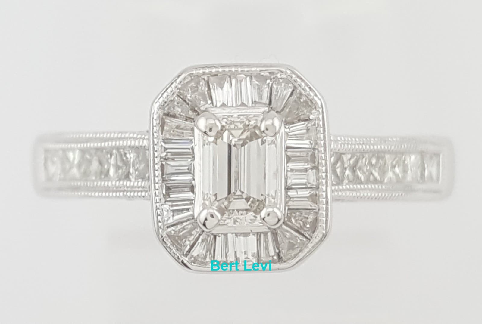 Emerald Diamond Halo 14k White Gold Engagement Ring 0.85 ct Retail $2495