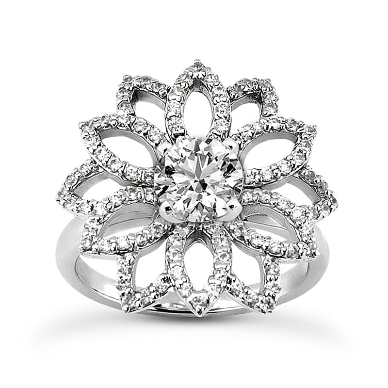 Ladies 14KT White Gold Platinum Round Diamond Tailored Engagement Set ENS3198-A
