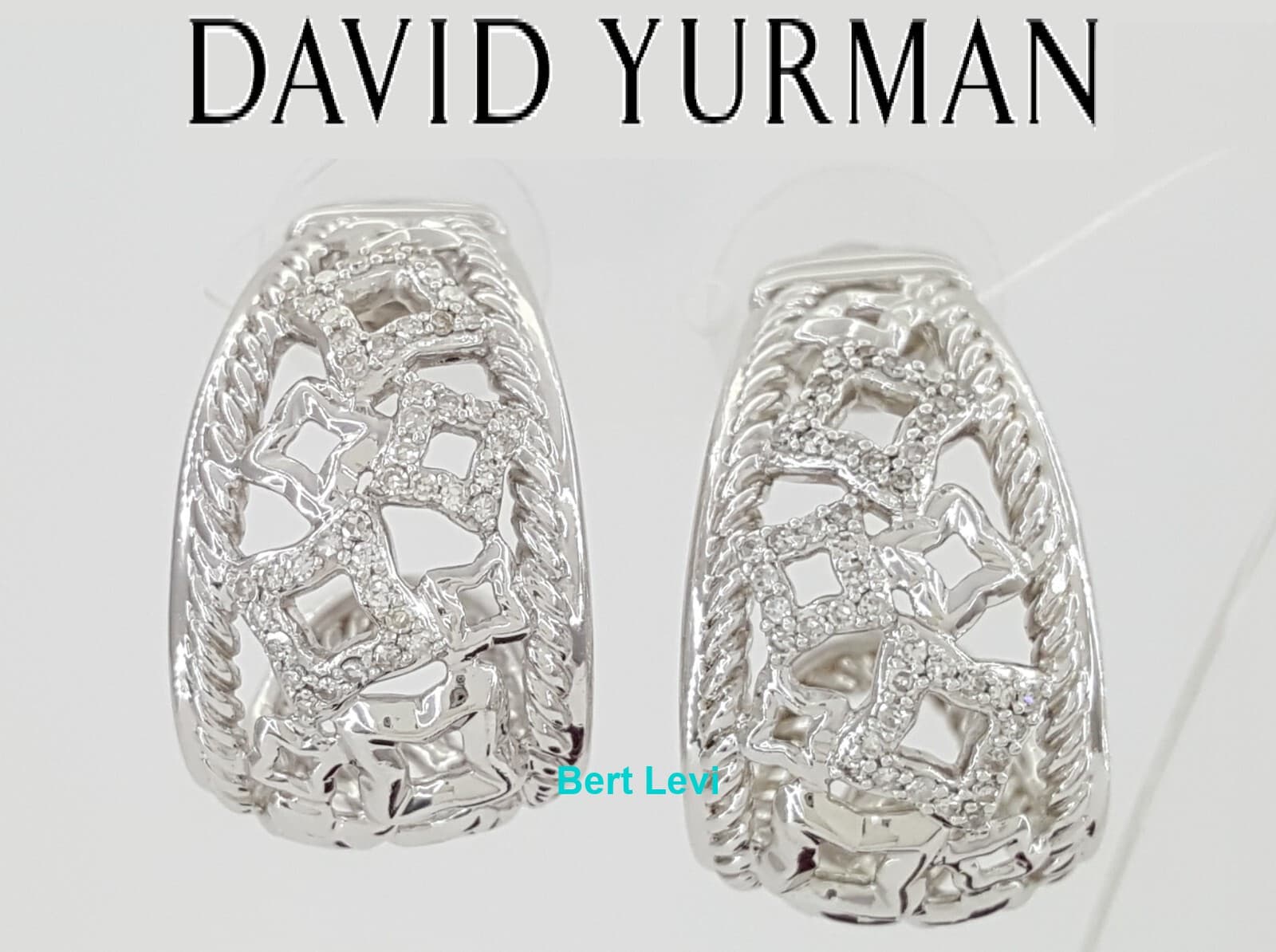 David Yurman Sterling Silver Quatrefoil Tapestry Pave Diamond Earrings