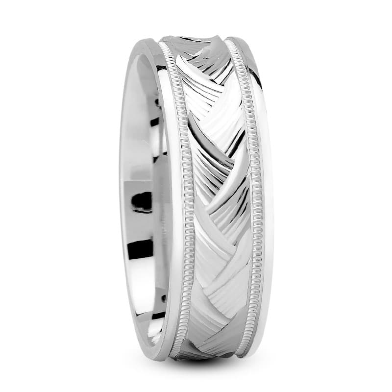 Mens 14KT White Gold Platinum Traditional Wedding Band M485