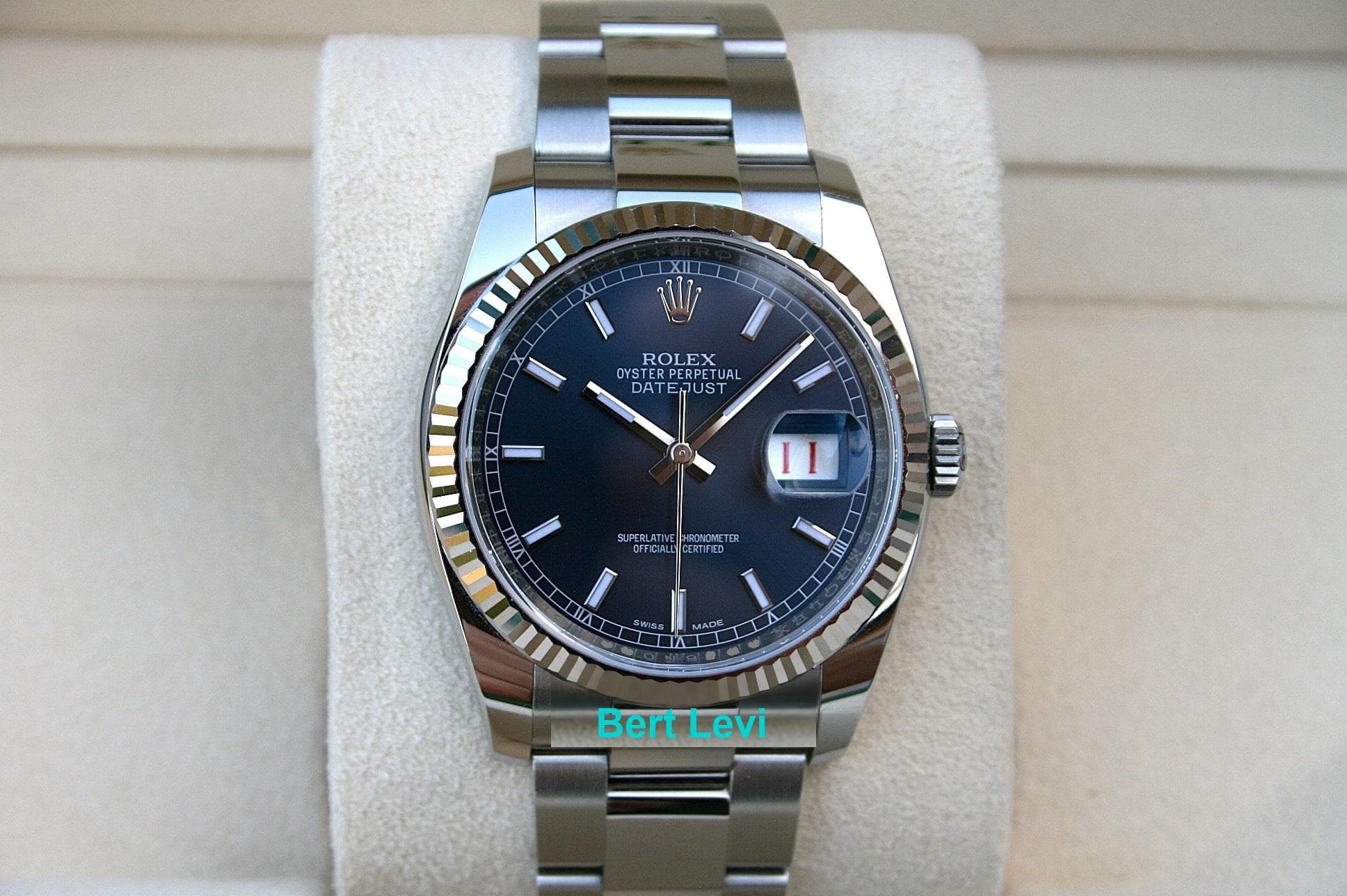ROLEX 116234 DATEJUST WATCH BLUE MARKER FLUTED BEZEL OYSTER