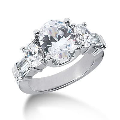 Ladies White Gold Platinum Oval Diamond Three Stones Engagement Ring ENR2843