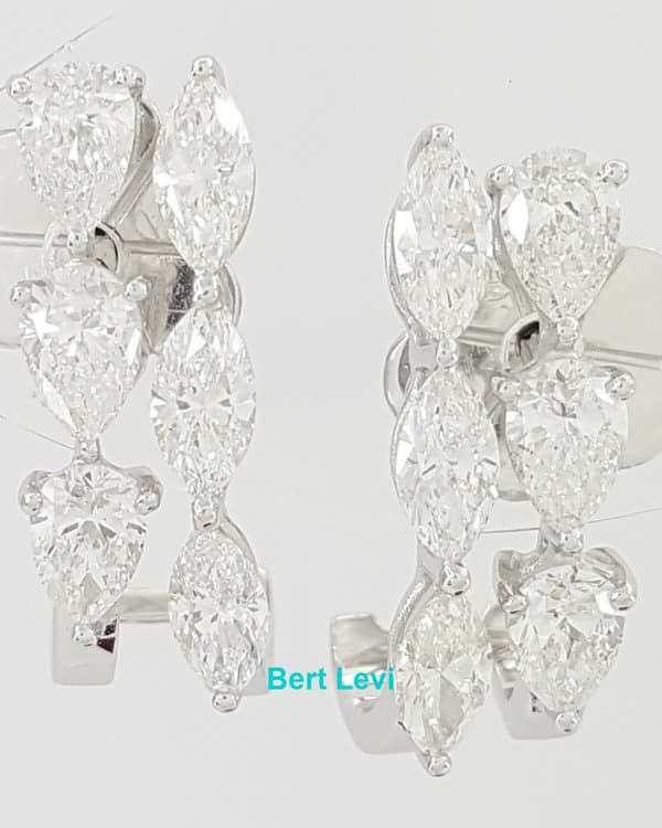Marquise & Pear Cut Diamond Half Hoop Earrings 1.7 ct 18K White Gold