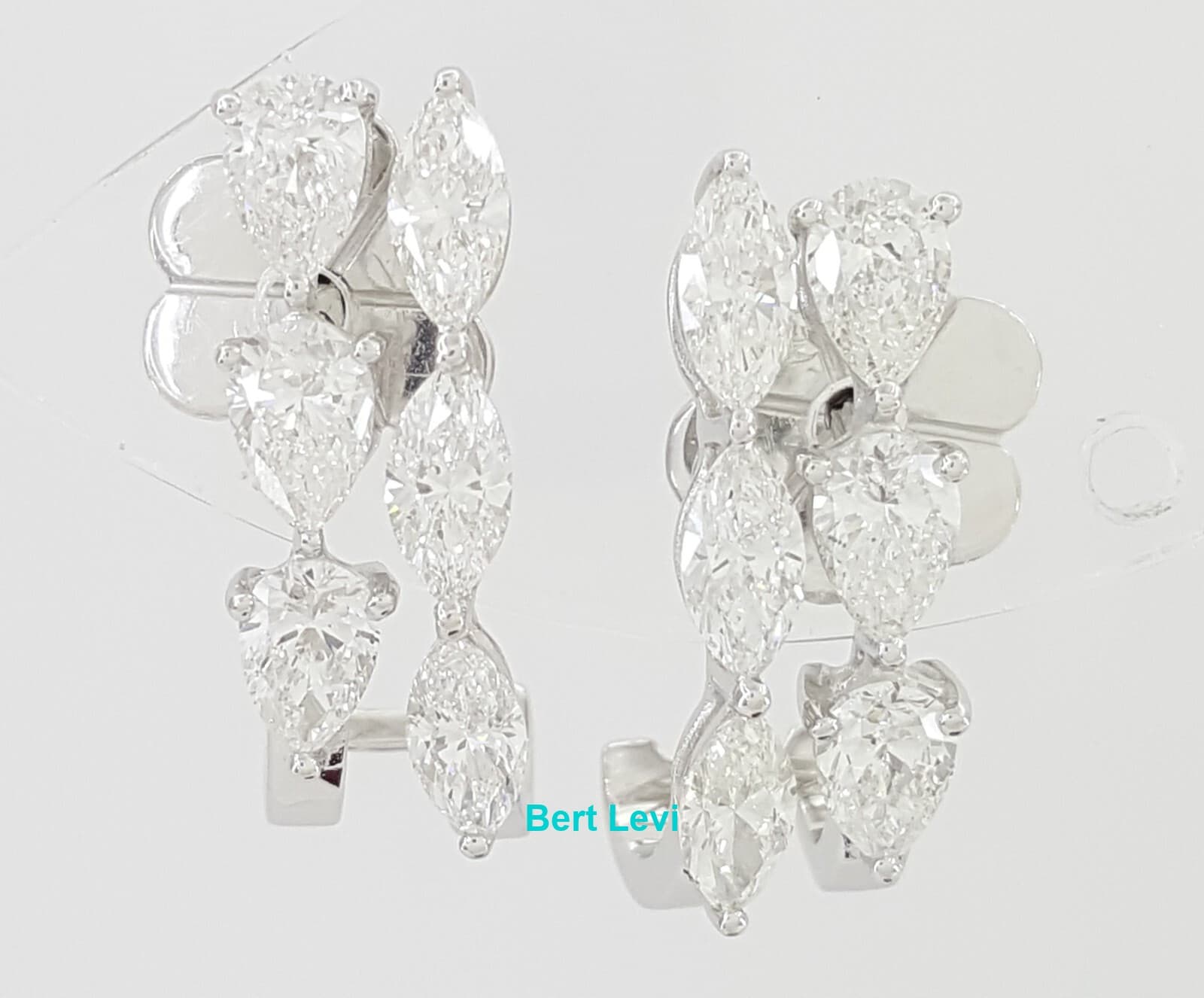 Marquise & Pear Cut Diamond Half Hoop Earrings 1.7 ct 18K White Gold