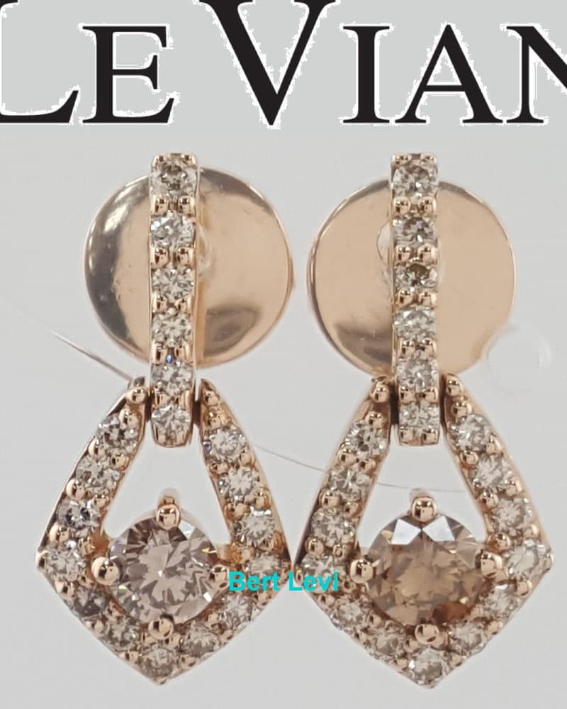 LeVian Chocolate Nude Diamond Drop Dangle Earrings 14k Strawberry Gold 0.63 ct