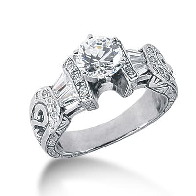 Ladies 14KT White Gold Platinum Antique Engagement Ring ENR2743