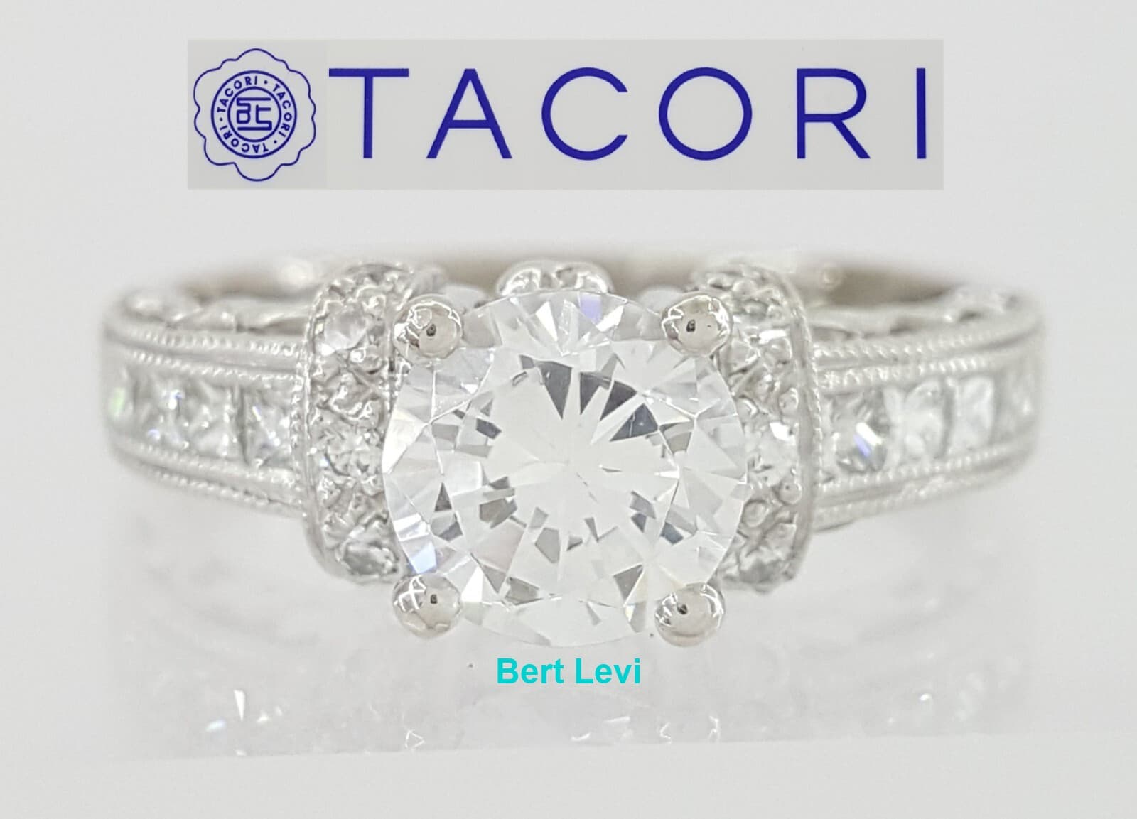 TACORI Platinum Hand Engraved Semi-Mount Engagement Ring 0.45 ct Rtl $4,930