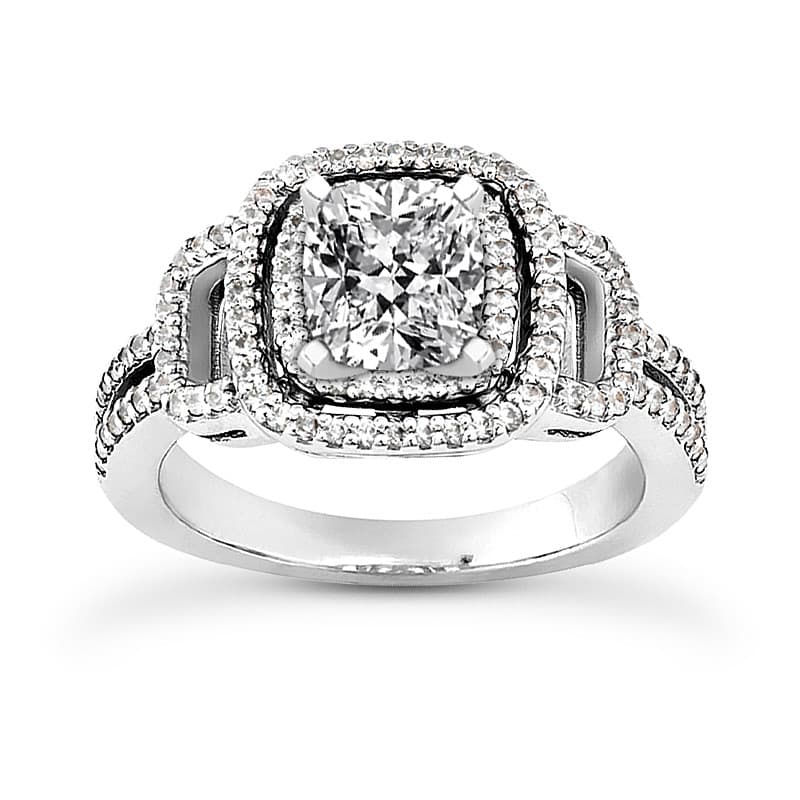 Ladies 14KT White Gold Platinum Round Diamond Tailored Engagement Set ENS3202-A