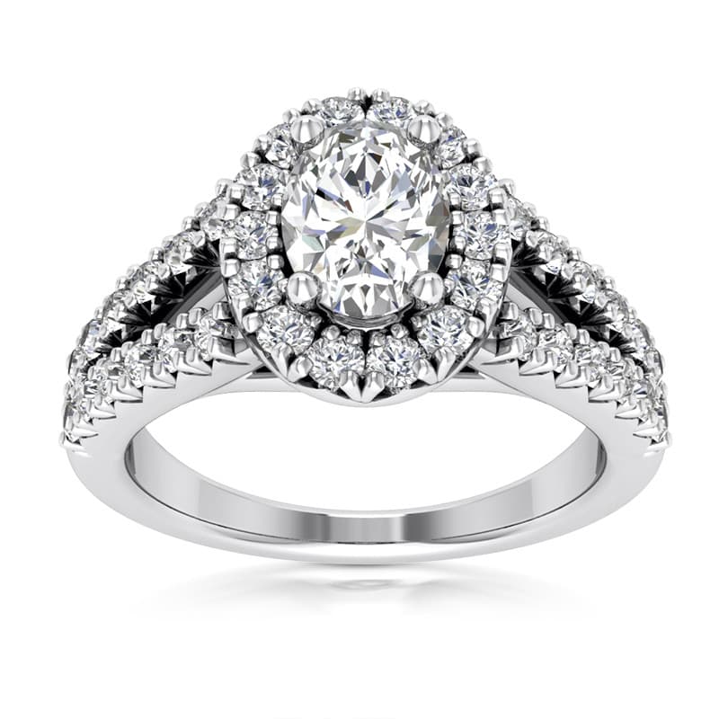 Ladies White Gold Platinum Oval Cut Diamond Halo Engagement Ring ENR9481-7x5-OV