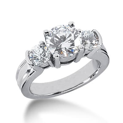 Ladies White Gold Platinum Round Diamond Three Stones Engagement Ring ENR1430