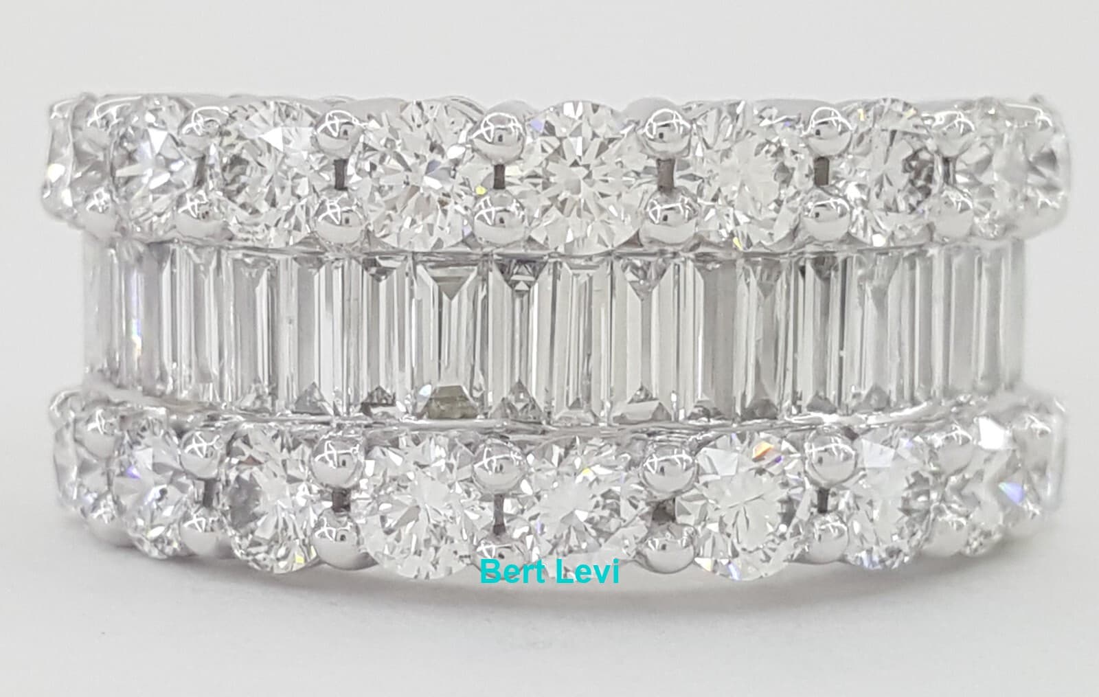 Baguette Round Diamond Three Row 18k White Gold Anniversary Ring 4 ct 10mm $13k